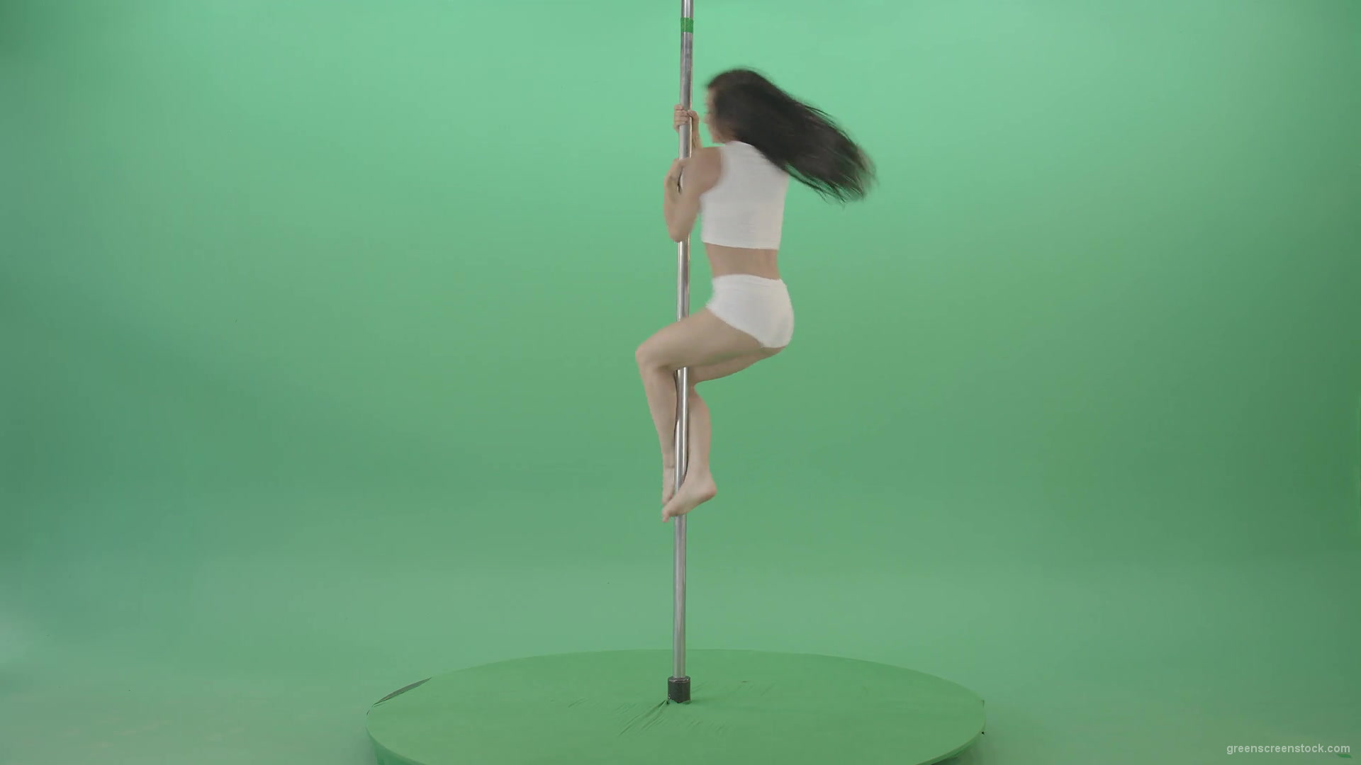 Sport-Fit-Girl-spinning-on-pole-making-acrobatic-element-on-green-screen-1920_004 Green Screen Stock