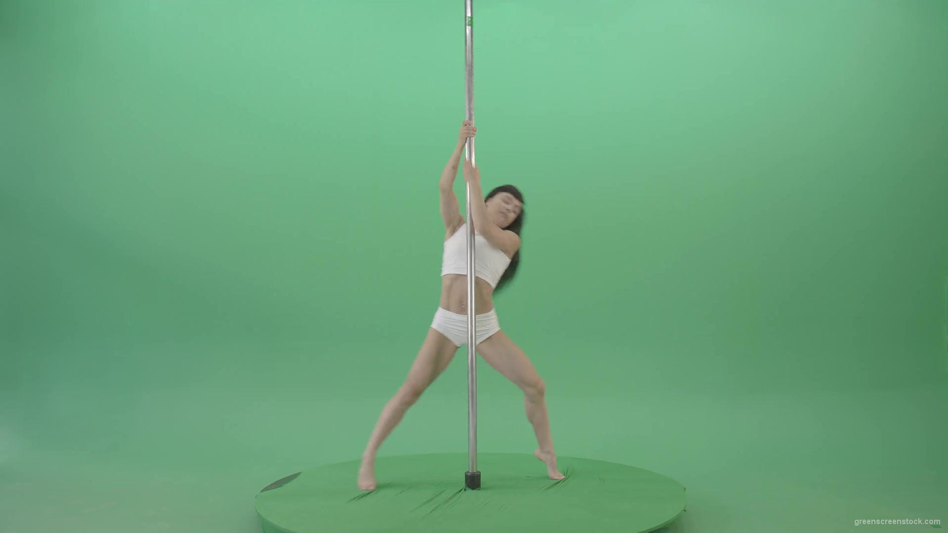 Sport-Fit-Girl-spinning-on-pole-making-acrobatic-element-on-green-screen-1920_009 Green Screen Stock