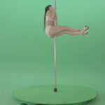 vj video background White-dressed-Girl-spinning-down-head-on-pole-dance-on-green-screen-4K-Video-Footage-1920_003