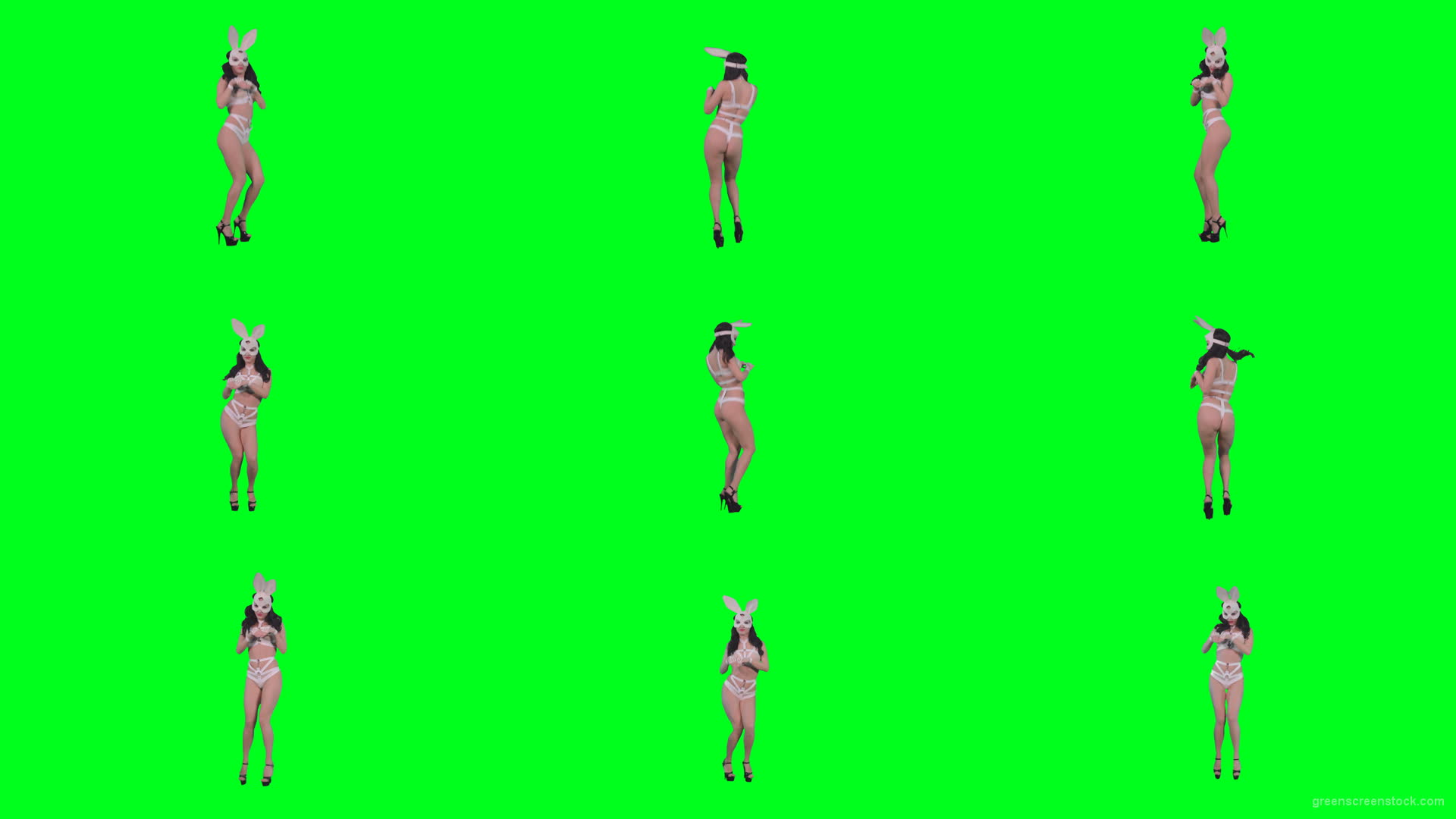 Young-girl-in-rabbit-costume-jumping-and-spinning-on-green-screen-4K-Video-Footage-1920 Green Screen Stock