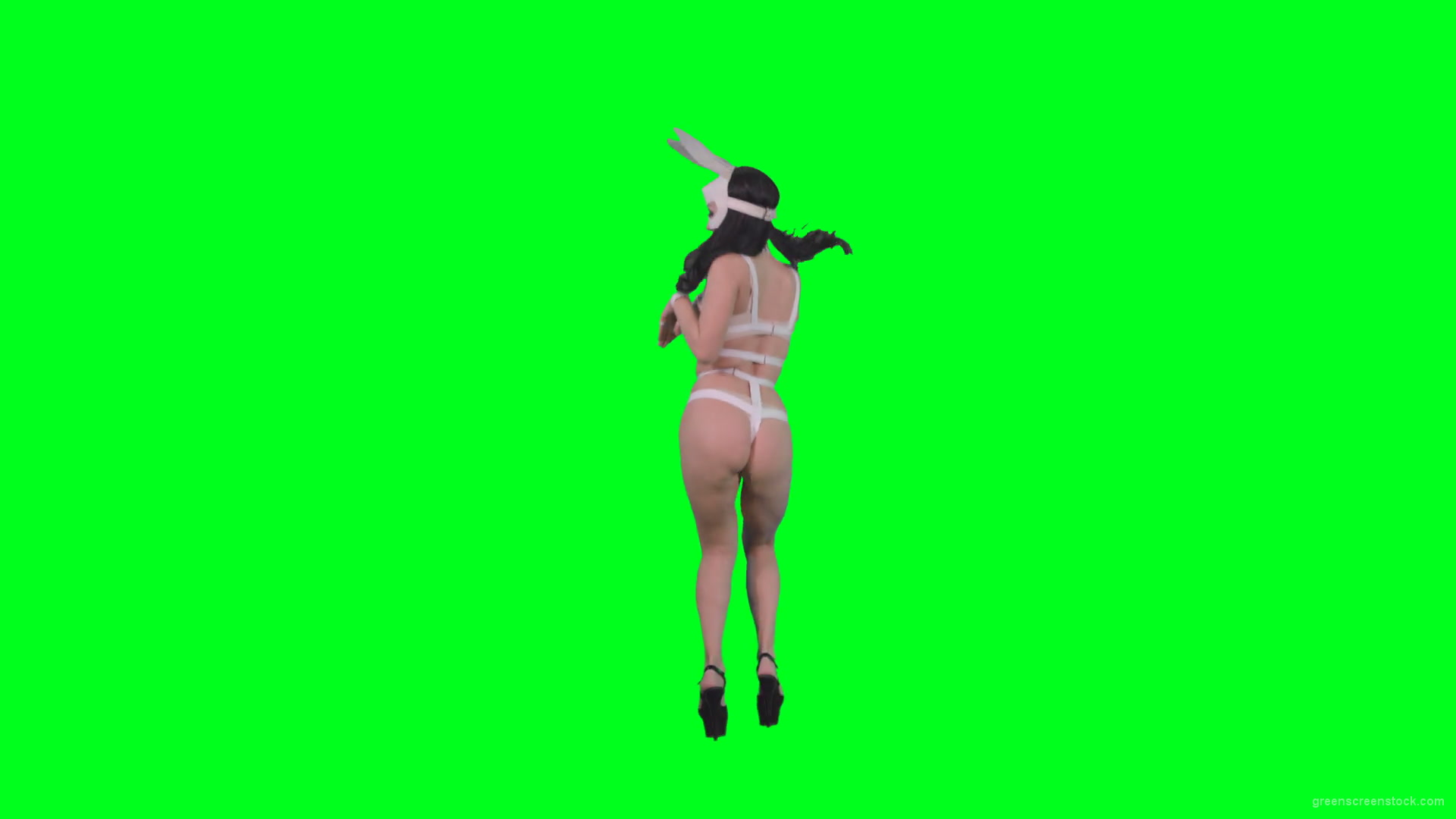 Young-girl-in-rabbit-costume-jumping-and-spinning-on-green-screen-4K-Video-Footage-1920_006 Green Screen Stock