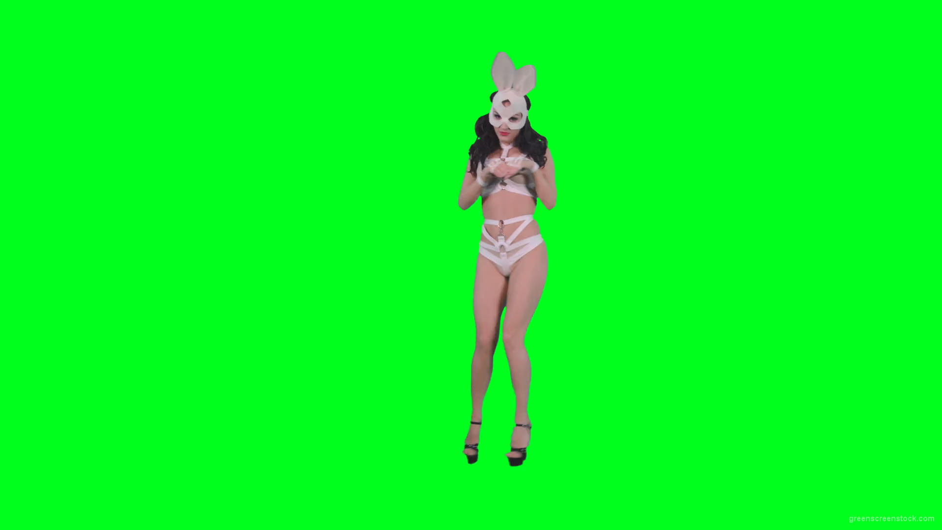Young-girl-in-rabbit-costume-jumping-and-spinning-on-green-screen-4K-Video-Footage-1920_007 Green Screen Stock