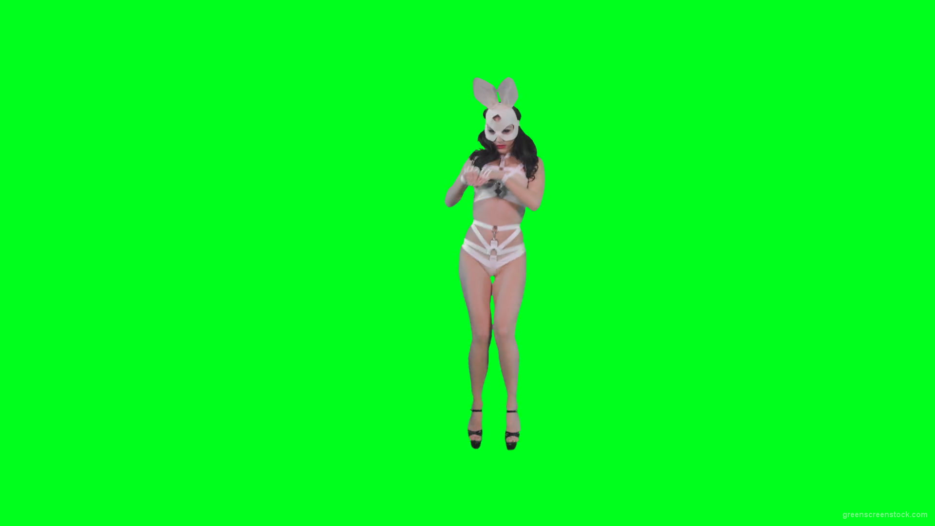Young-girl-in-rabbit-costume-jumping-and-spinning-on-green-screen-4K-Video-Footage-1920_009 Green Screen Stock