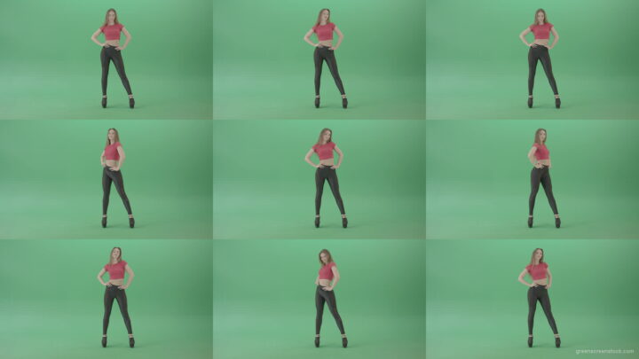 Advertising-Girl-posing-in-front-view-full-size-on-green-screen-4K-Video-Footage-1920 Green Screen Stock