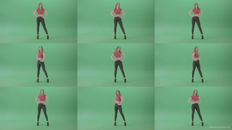 Advertising-Girl-posing-in-front-view-full-size-on-green-screen-4K-Video-Footage-1920 Green Screen Stock