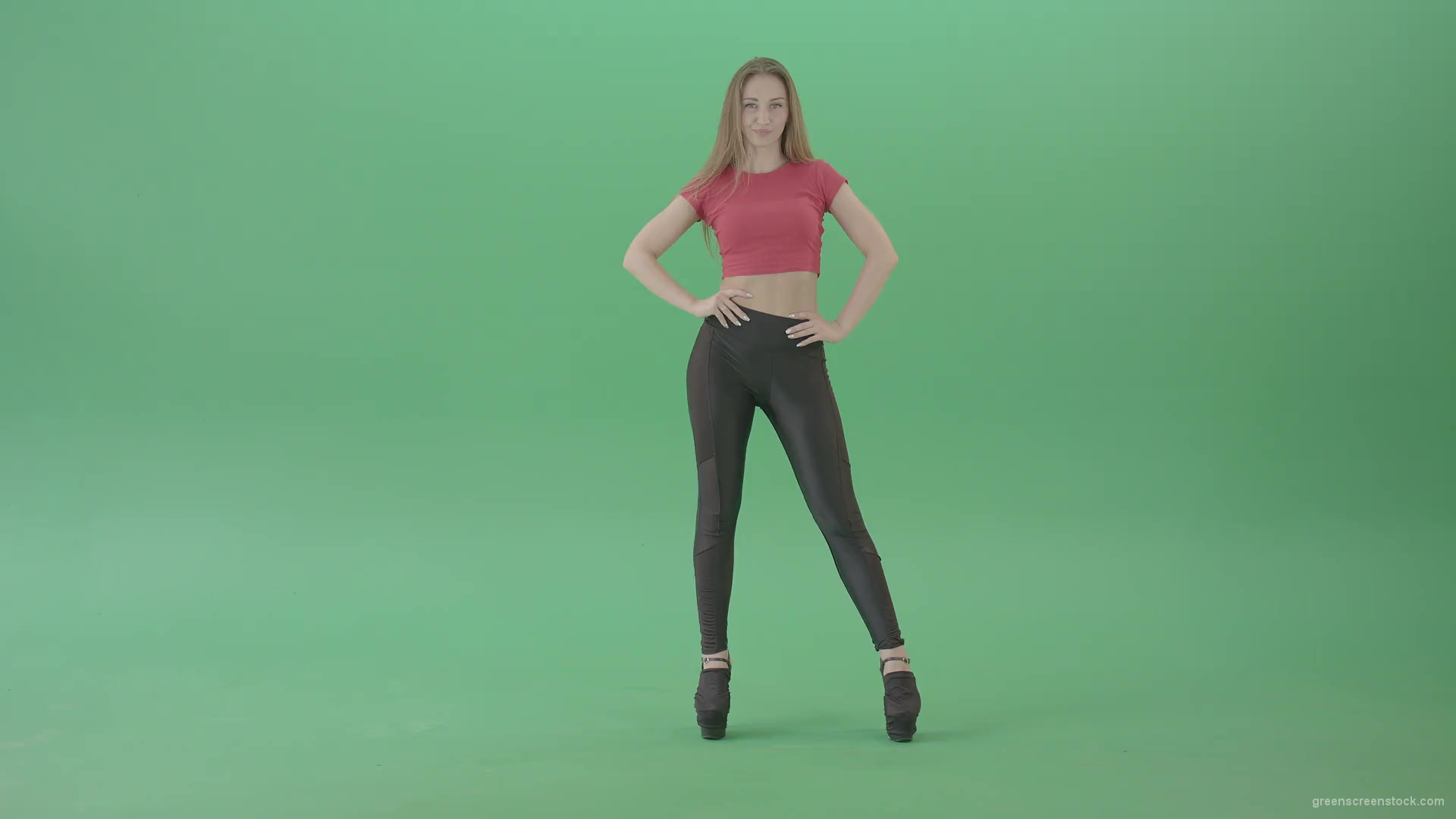 Advertising-Girl-posing-in-front-view-full-size-on-green-screen-4K-Video-Footage-1920_001 Green Screen Stock