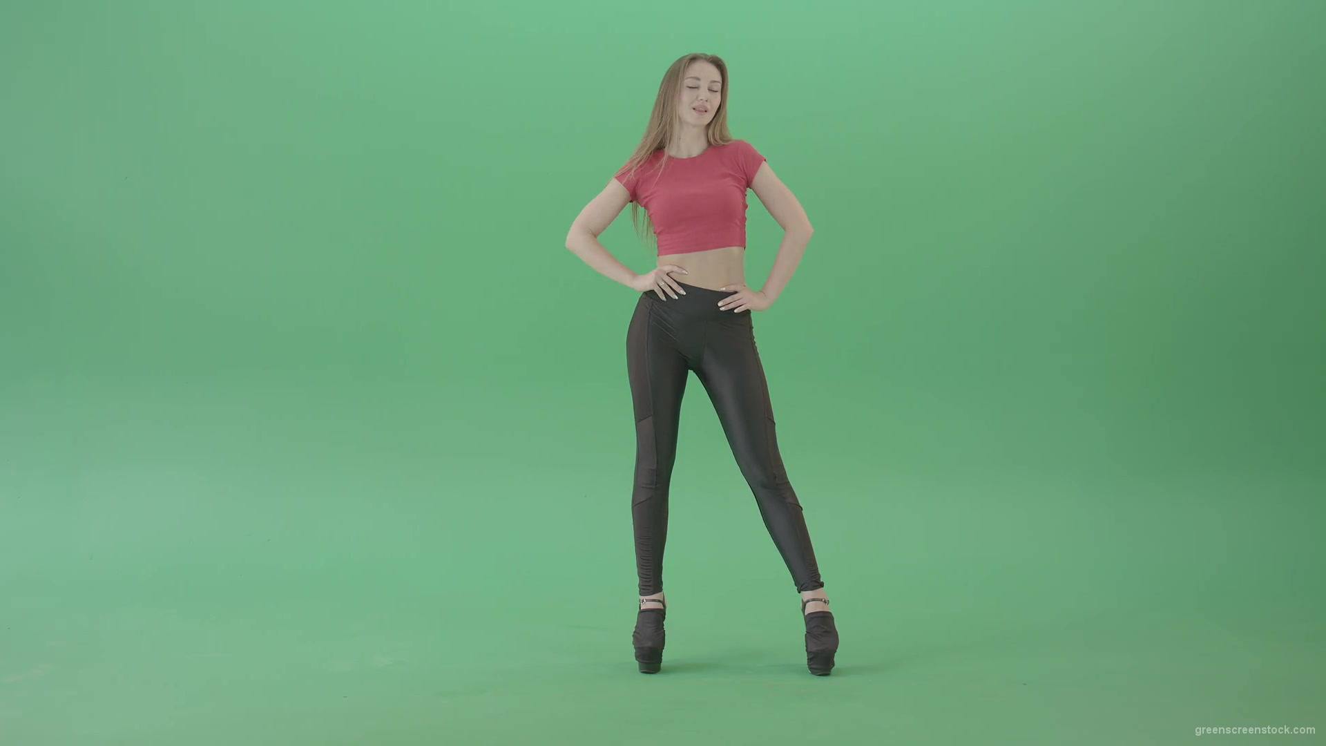 Advertising-Girl-posing-in-front-view-full-size-on-green-screen-4K-Video-Footage-1920_002 Green Screen Stock