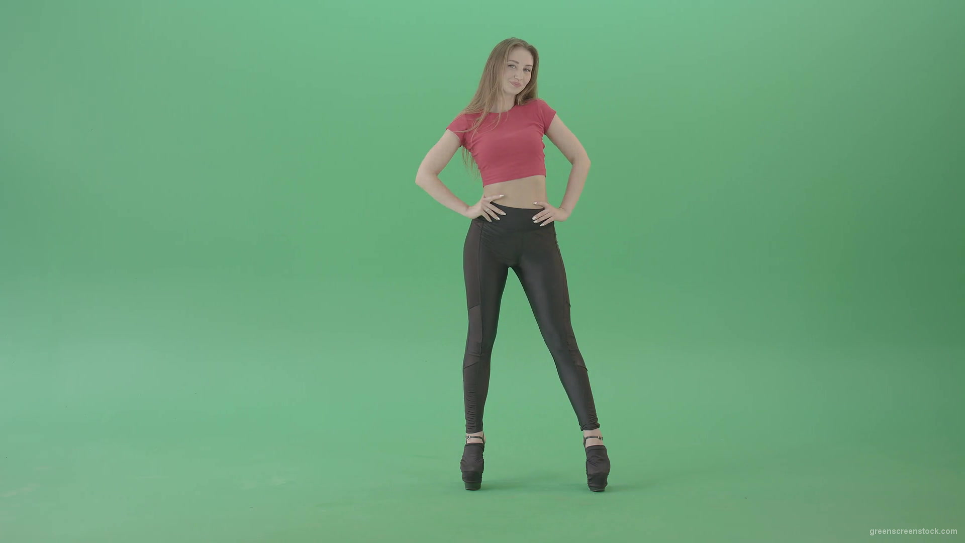 Advertising-Girl-posing-in-front-view-full-size-on-green-screen-4K-Video-Footage-1920_005 Green Screen Stock