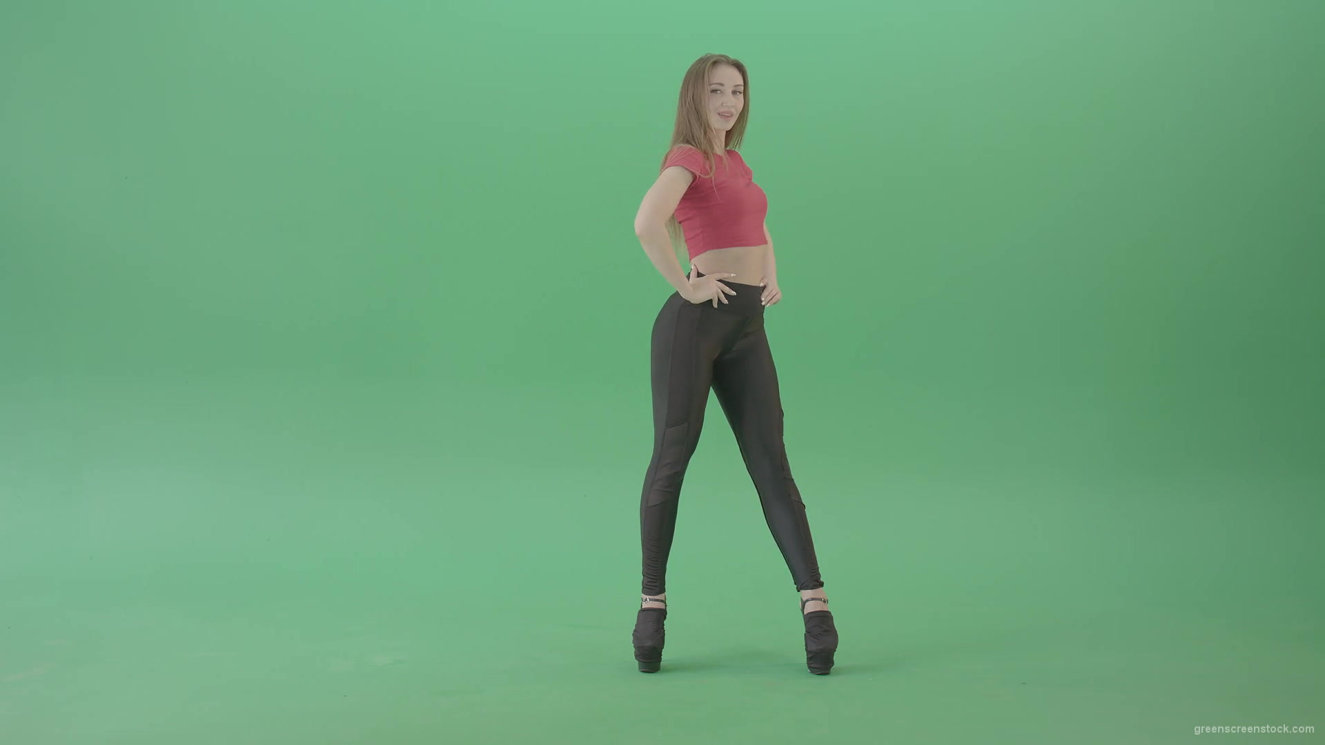 Advertising-Girl-posing-in-front-view-full-size-on-green-screen-4K-Video-Footage-1920_006 Green Screen Stock