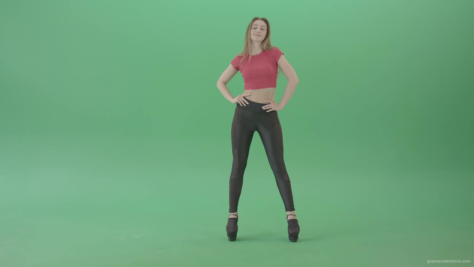 Advertising-Girl-posing-in-front-view-full-size-on-green-screen-4K-Video-Footage-1920_007 Green Screen Stock