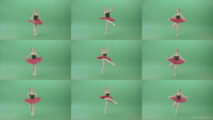 Ballet-girl-in-green-screen-in-red-black-costume-dancing-classic-dance-4K-Video-Footage-1920 Green Screen Stock