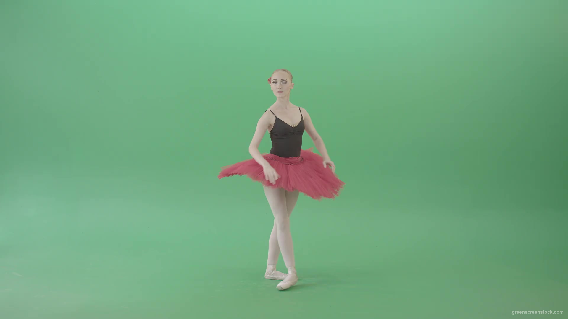 Ballet-girl-in-green-screen-in-red-black-costume-dancing-classic-dance-4K-Video-Footage-1920_001 Green Screen Stock