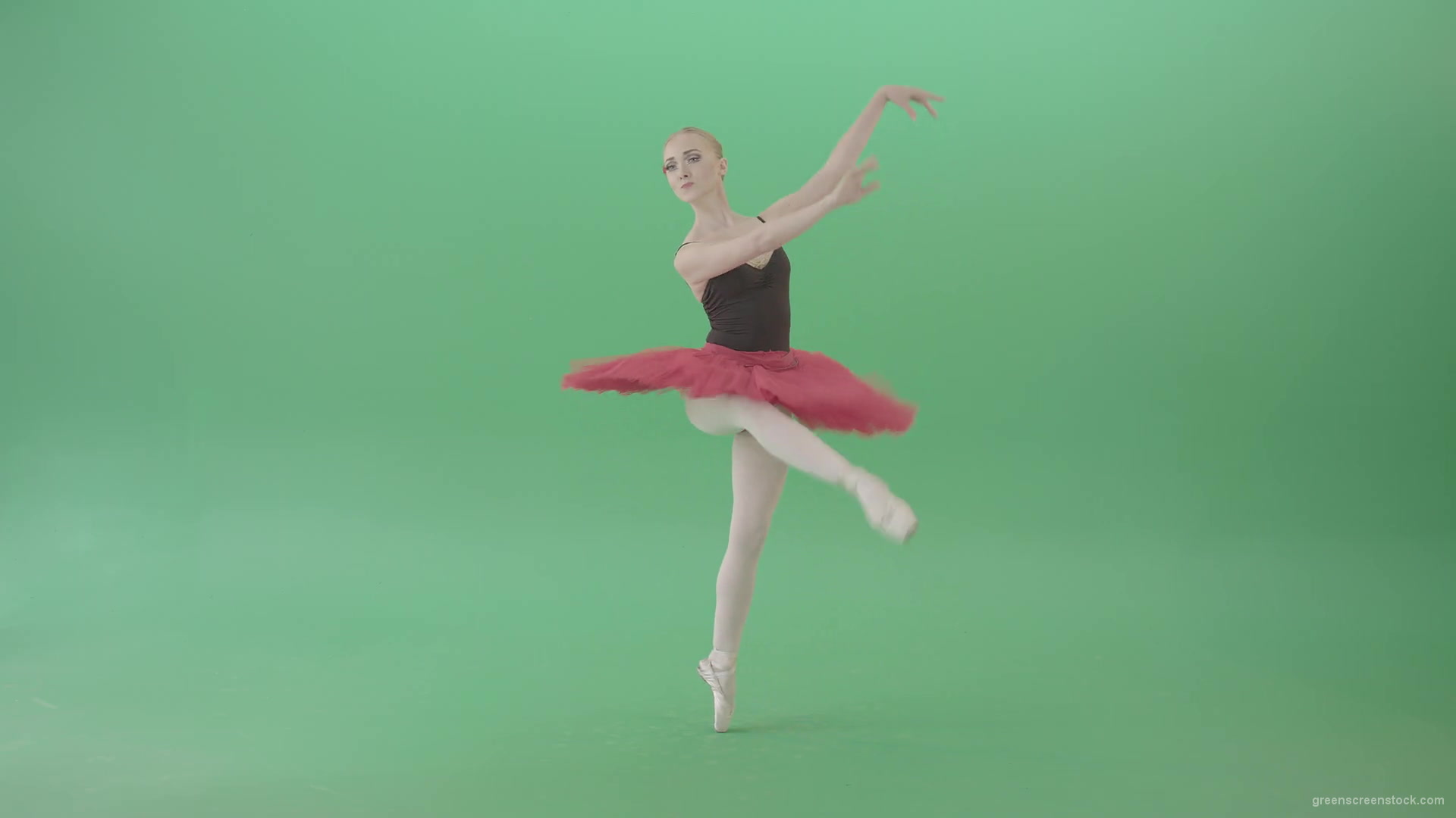 Ballet-girl-in-green-screen-in-red-black-costume-dancing-classic-dance-4K-Video-Footage-1920_002 Green Screen Stock
