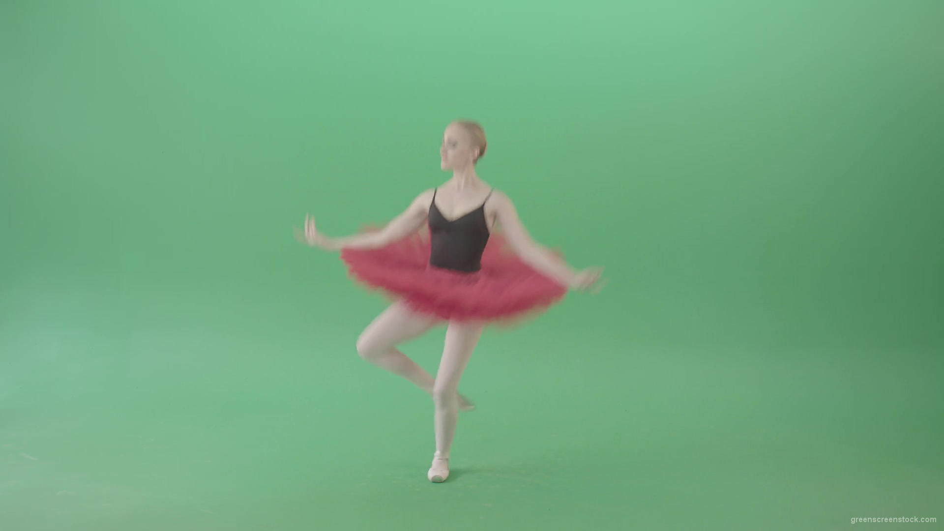 Ballet-girl-in-green-screen-in-red-black-costume-dancing-classic-dance-4K-Video-Footage-1920_006 Green Screen Stock
