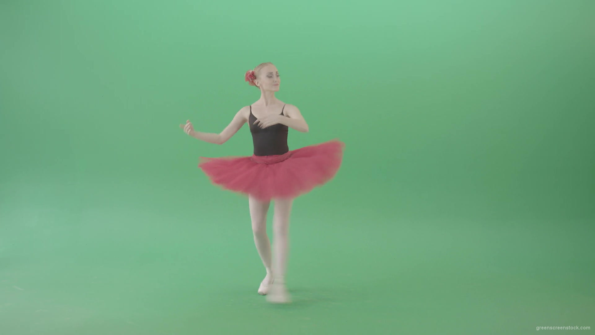 Ballet-girl-in-green-screen-in-red-black-costume-dancing-classic-dance-4K-Video-Footage-1920_007 Green Screen Stock