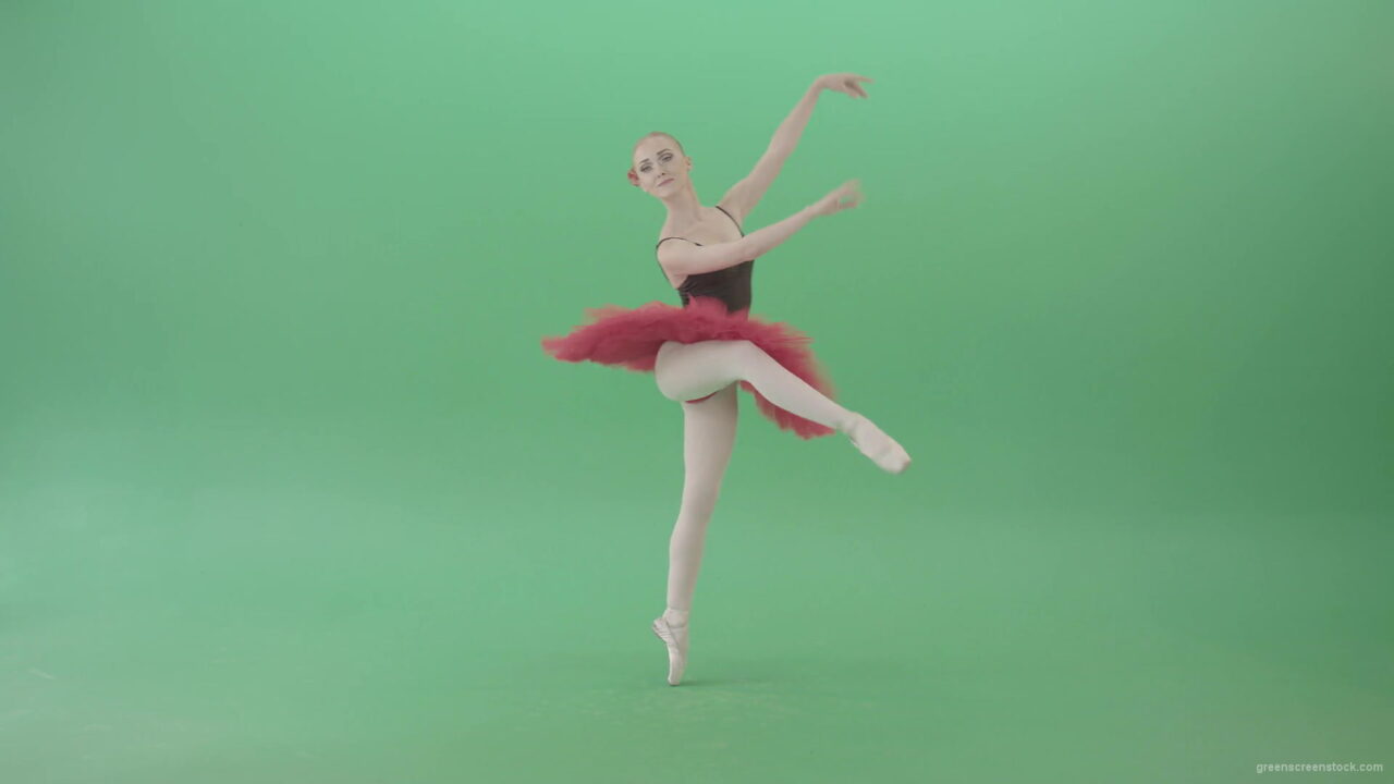 Ballet-girl-in-green-screen-in-red-black-costume-dancing-classic-dance-4K-Video-Footage-1920_008 Green Screen Stock