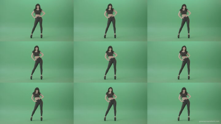 Black-Hair-girl-on-green-screen-waving-hips-posing-sexy-4K-Video-Footage-1920 Green Screen Stock