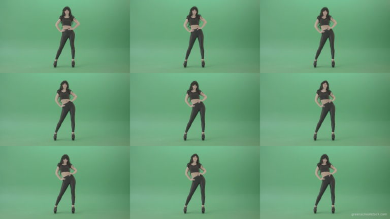 Black-Hair-girl-on-green-screen-waving-hips-posing-sexy-4K-Video-Footage-1920 Green Screen Stock