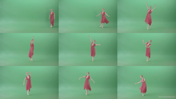 Blonde-girl-in-red-dress-dancing-classical-ballet-on-green-screen-4K-video-footage-1920 Green Screen Stock