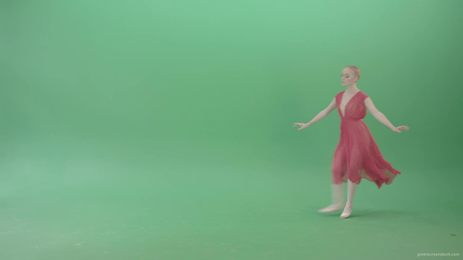 Blonde-girl-in-red-dress-dancing-classical-ballet-on-green-screen-4K-video-footage-1920_002 Green Screen Stock
