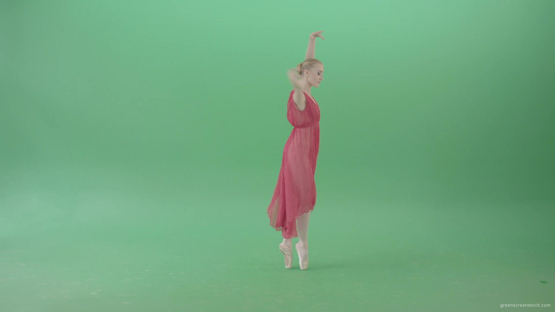 Blonde-girl-in-red-dress-dancing-classical-ballet-on-green-screen-4K-video-footage-1920_004 Green Screen Stock