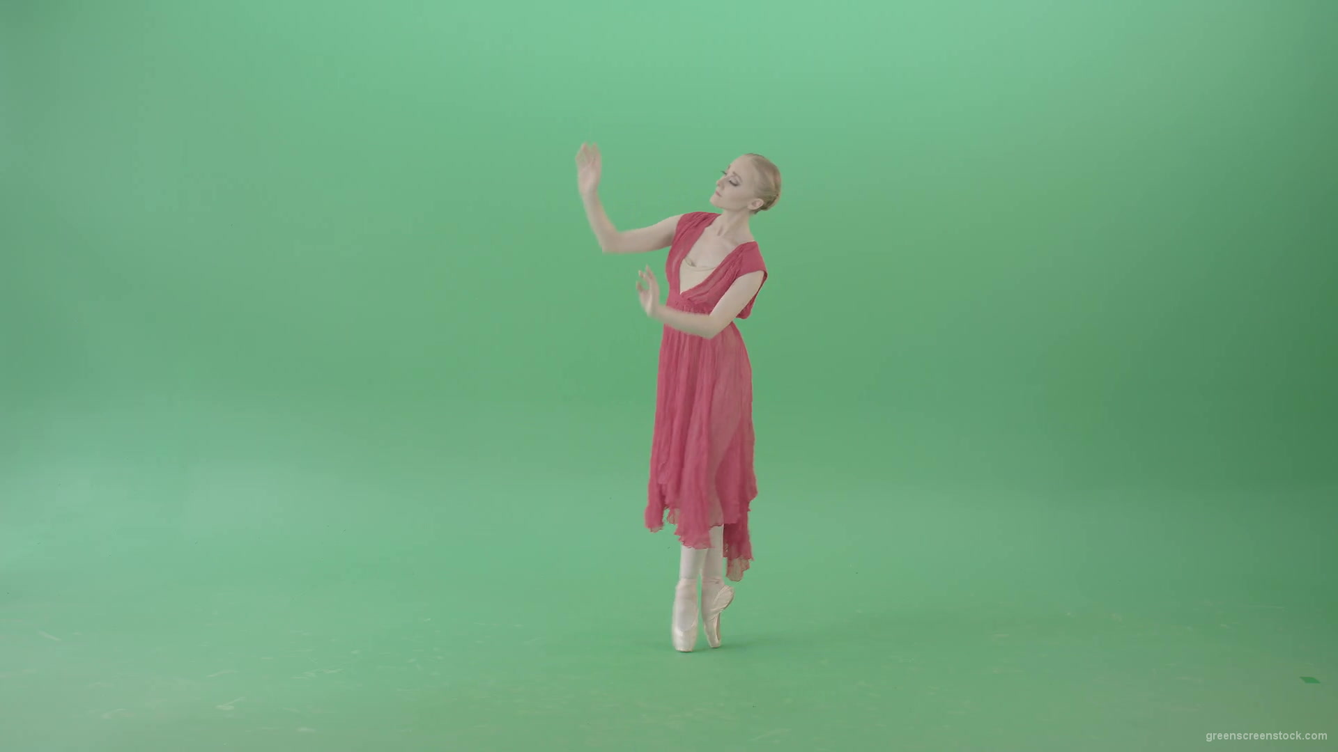 Blonde-girl-in-red-dress-dancing-classical-ballet-on-green-screen-4K-video-footage-1920_006 Green Screen Stock