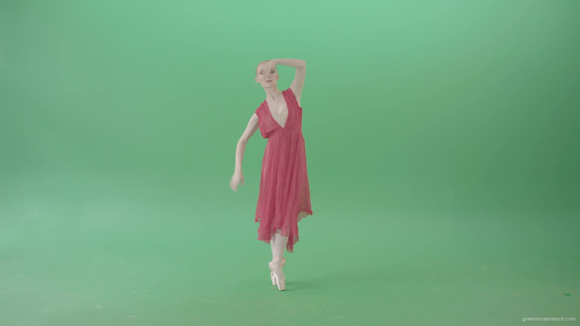 Blonde-girl-in-red-dress-dancing-classical-ballet-on-green-screen-4K-video-footage-1920_007 Green Screen Stock