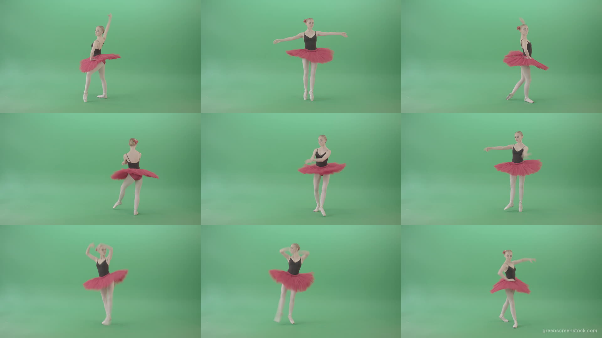 Classical-Ballerina-girl-dancing-red-black-ballet-on-green-screen-4K-Video-Footage-1920 Green Screen Stock