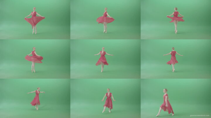 Light-Ballet-dancing-girl-in-red-wind-dress-spinning-on-green-screen-4K-Video-Footage-1920 Green Screen Stock