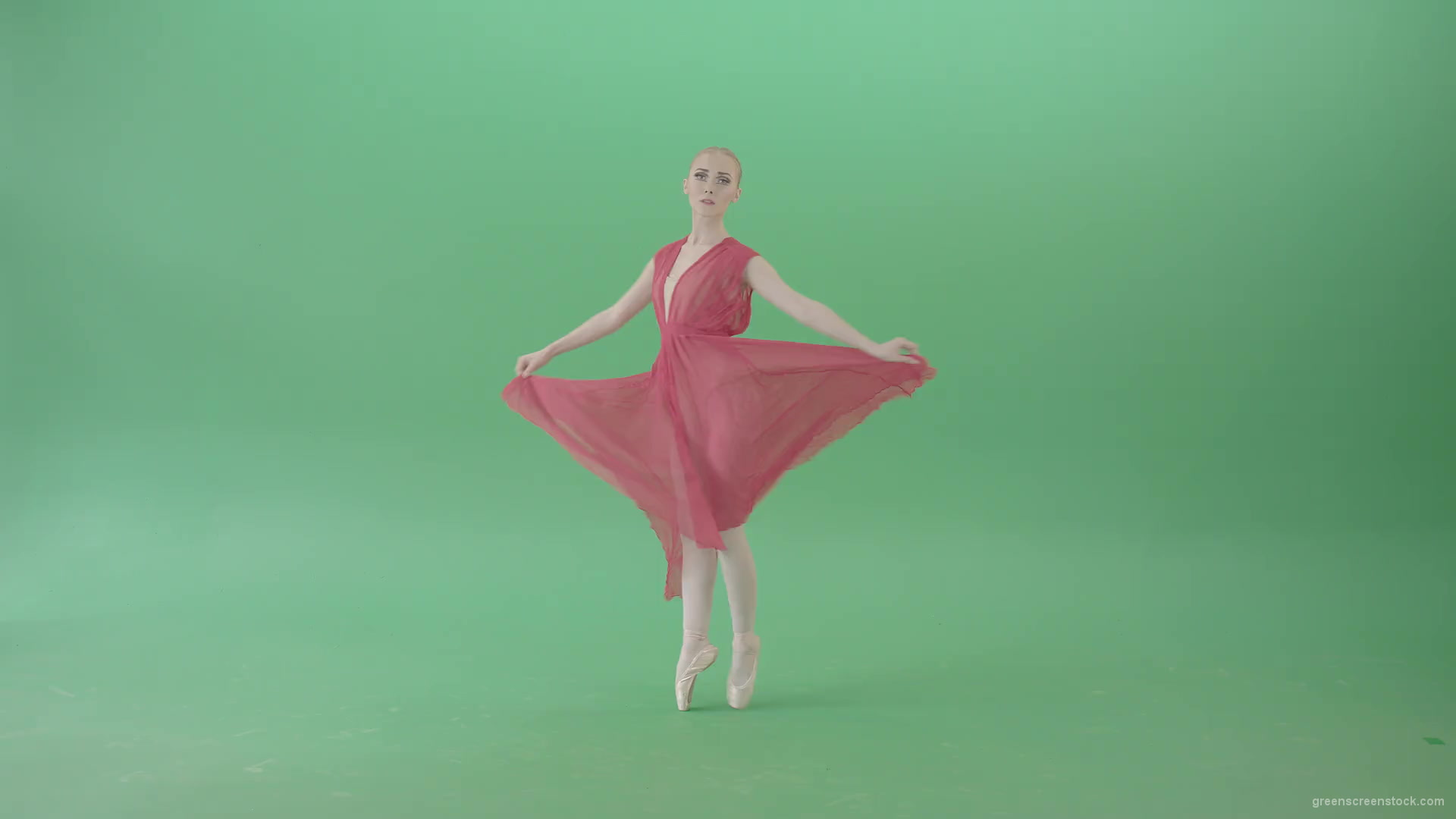 Light-Ballet-dancing-girl-in-red-wind-dress-spinning-on-green-screen-4K-Video-Footage-1920_001 Green Screen Stock