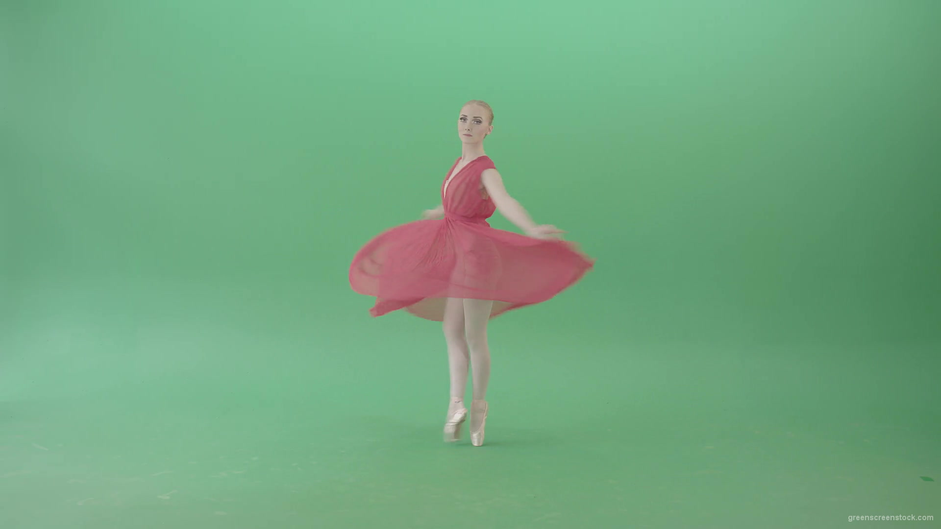 Light-Ballet-dancing-girl-in-red-wind-dress-spinning-on-green-screen-4K-Video-Footage-1920_002 Green Screen Stock