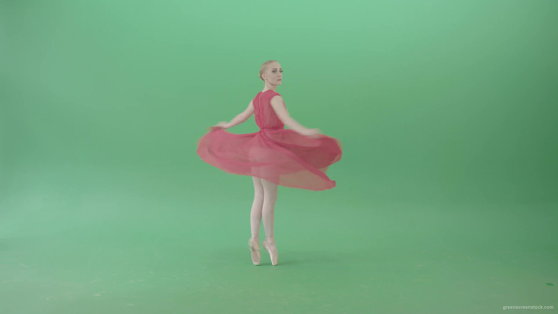 Light-Ballet-dancing-girl-in-red-wind-dress-spinning-on-green-screen-4K-Video-Footage-1920_004 Green Screen Stock