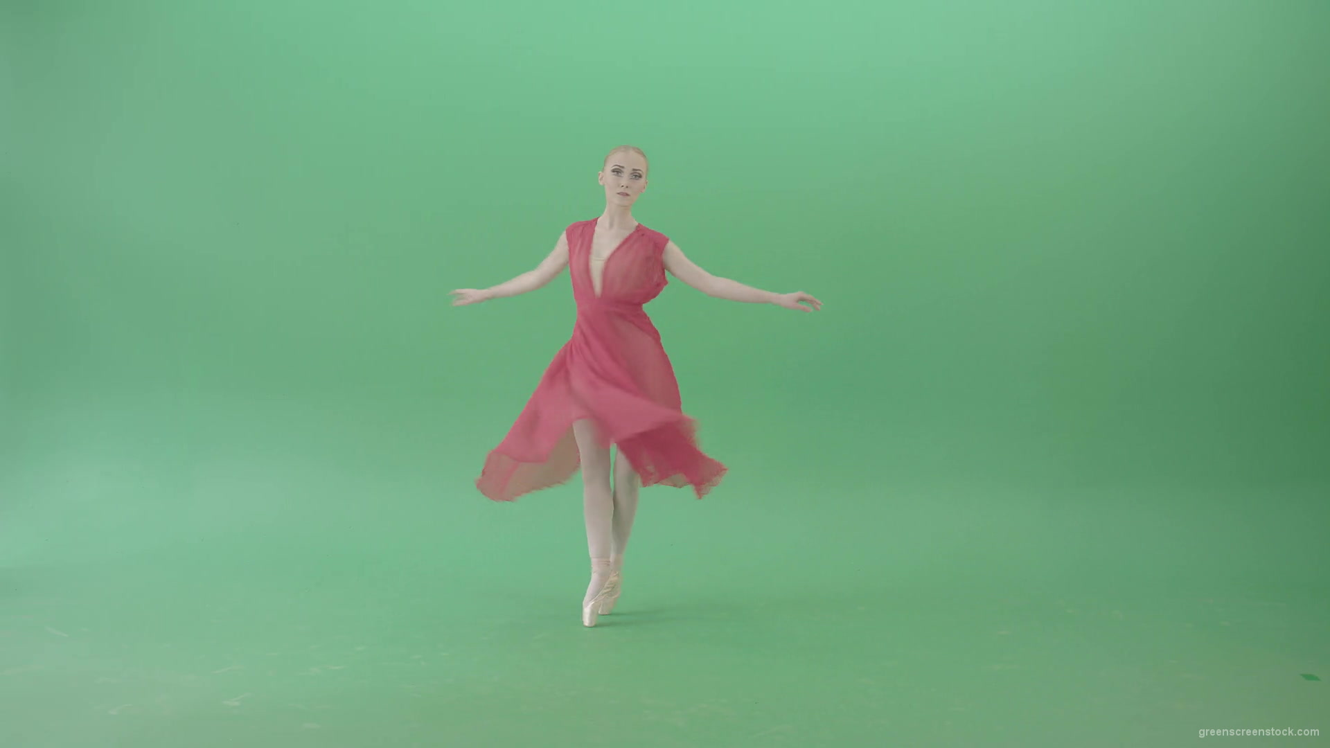 Light-Ballet-dancing-girl-in-red-wind-dress-spinning-on-green-screen-4K-Video-Footage-1920_005 Green Screen Stock