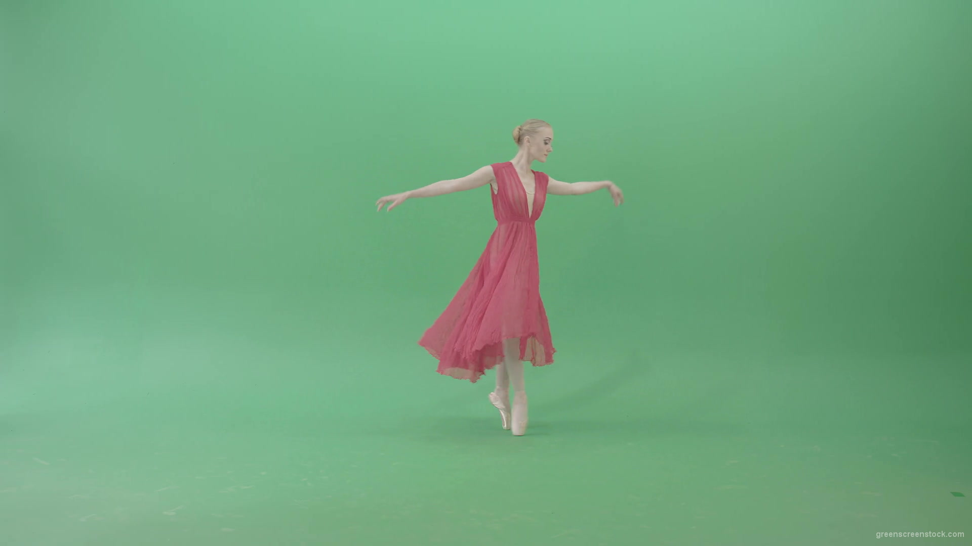 Light-Ballet-dancing-girl-in-red-wind-dress-spinning-on-green-screen-4K-Video-Footage-1920_007 Green Screen Stock