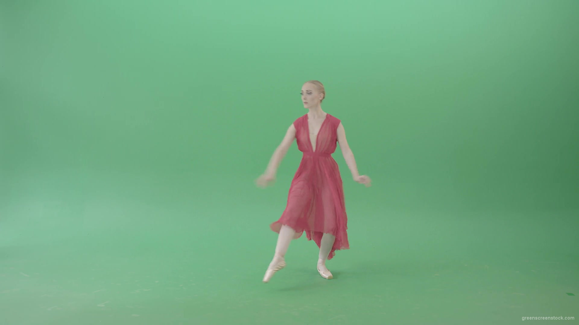 Light-Ballet-dancing-girl-in-red-wind-dress-spinning-on-green-screen-4K-Video-Footage-1920_008 Green Screen Stock