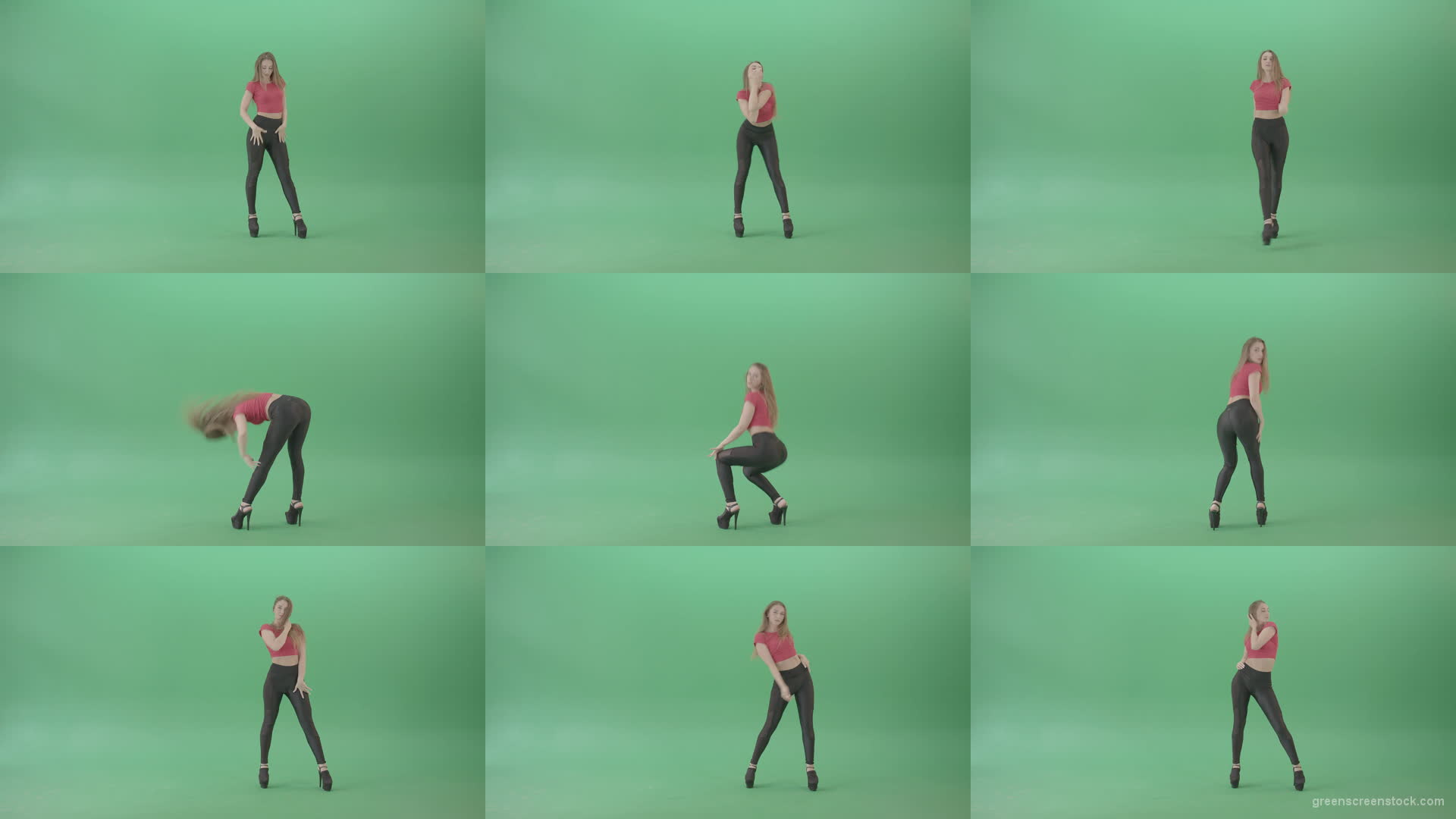 Passion-sexy-girl-on-green-screen-in-red-posing-strip-dance-4K-Video-Footage-1920 Green Screen Stock