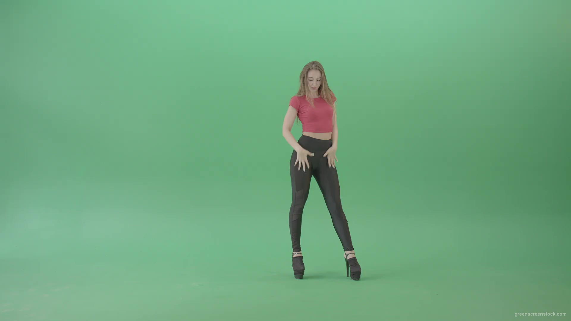 Passion-sexy-girl-on-green-screen-in-red-posing-strip-dance-4K-Video-Footage-1920_001 Green Screen Stock