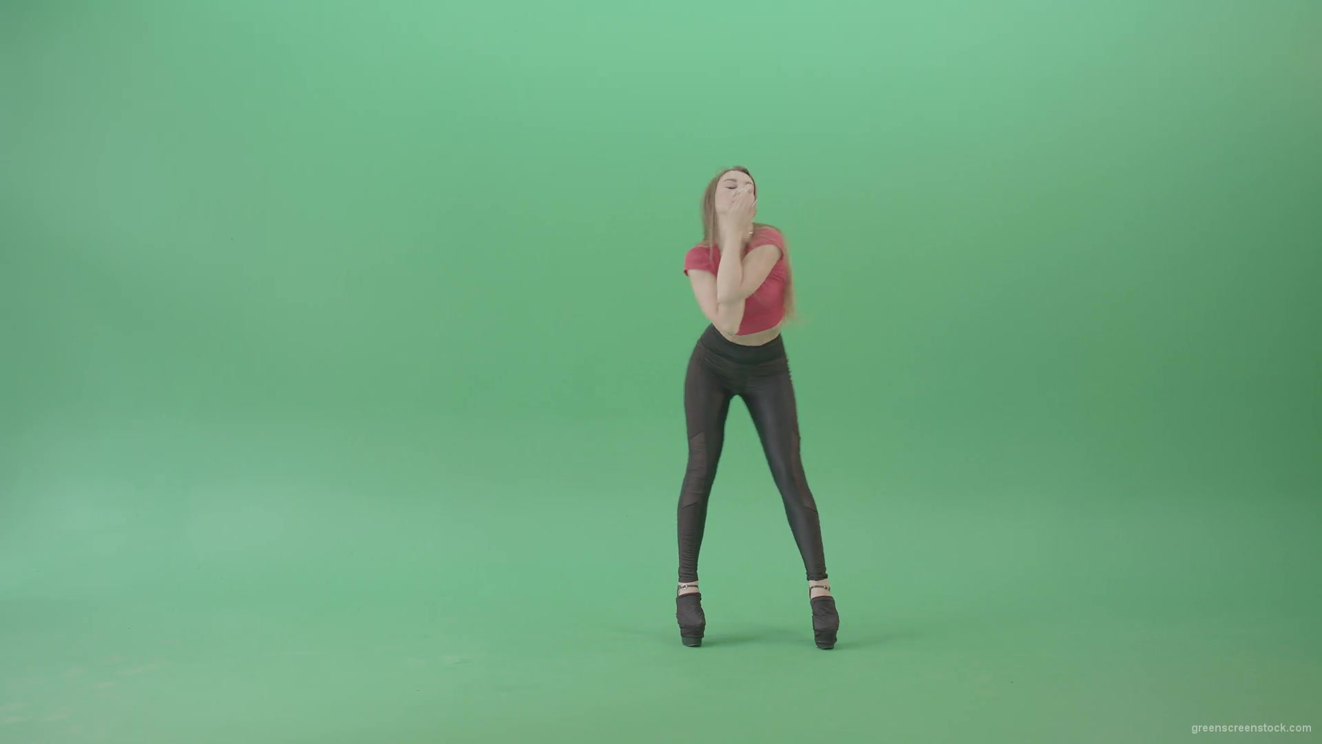 Passion-sexy-girl-on-green-screen-in-red-posing-strip-dance-4K-Video-Footage-1920_002 Green Screen Stock