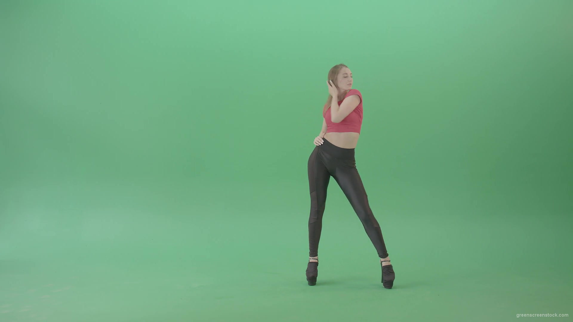 Passion-sexy-girl-on-green-screen-in-red-posing-strip-dance-4K-Video-Footage-1920_009 Green Screen Stock
