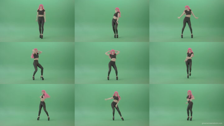 Pink-hair-EMO-sexy-girl-on-green-screen-posing-and-dancing-4K-Video-Footage-1920 Green Screen Stock