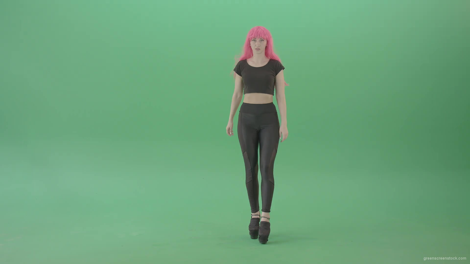 Pink-hair-EMO-sexy-girl-on-green-screen-posing-and-dancing-4K-Video-Footage-1920_001 Green Screen Stock