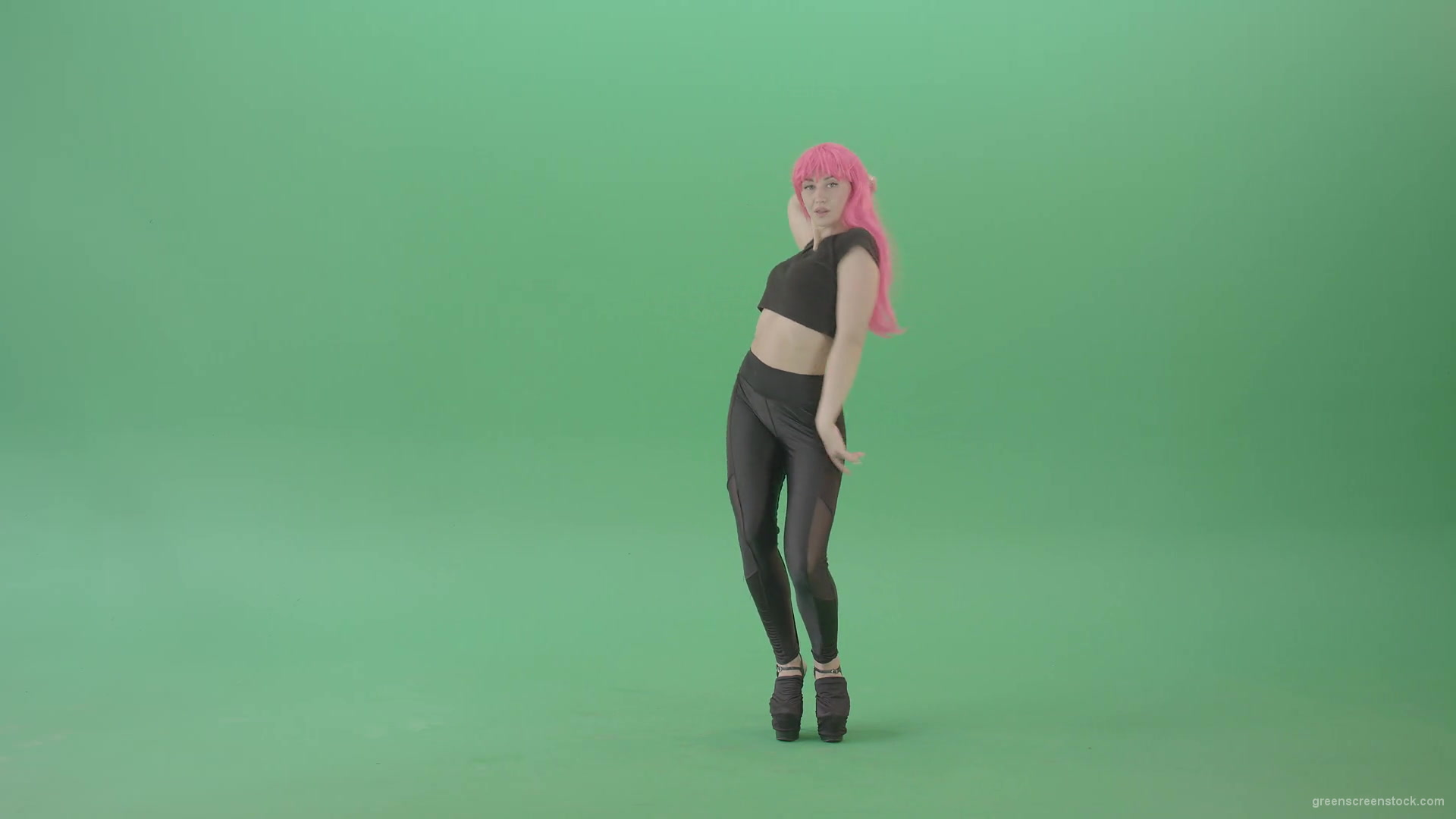 Pink-hair-EMO-sexy-girl-on-green-screen-posing-and-dancing-4K-Video-Footage-1920_002 Green Screen Stock