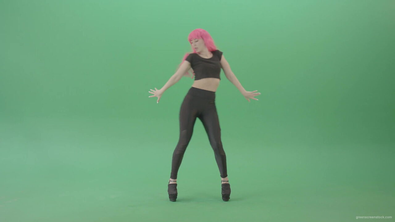 vj video background Pink-hair-EMO-sexy-girl-on-green-screen-posing-and-dancing-4K-Video-Footage-1920_003