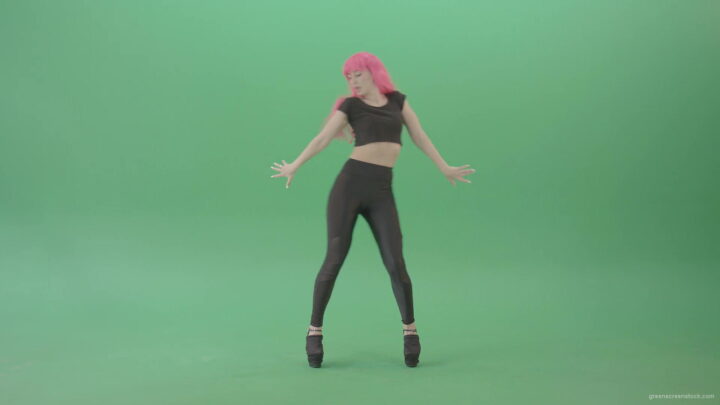 vj video background Pink-hair-EMO-sexy-girl-on-green-screen-posing-and-dancing-4K-Video-Footage-1920_003