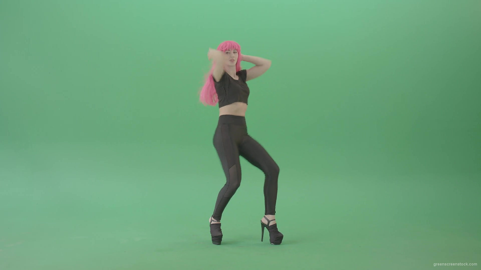 Pink-hair-EMO-sexy-girl-on-green-screen-posing-and-dancing-4K-Video-Footage-1920_004 Green Screen Stock
