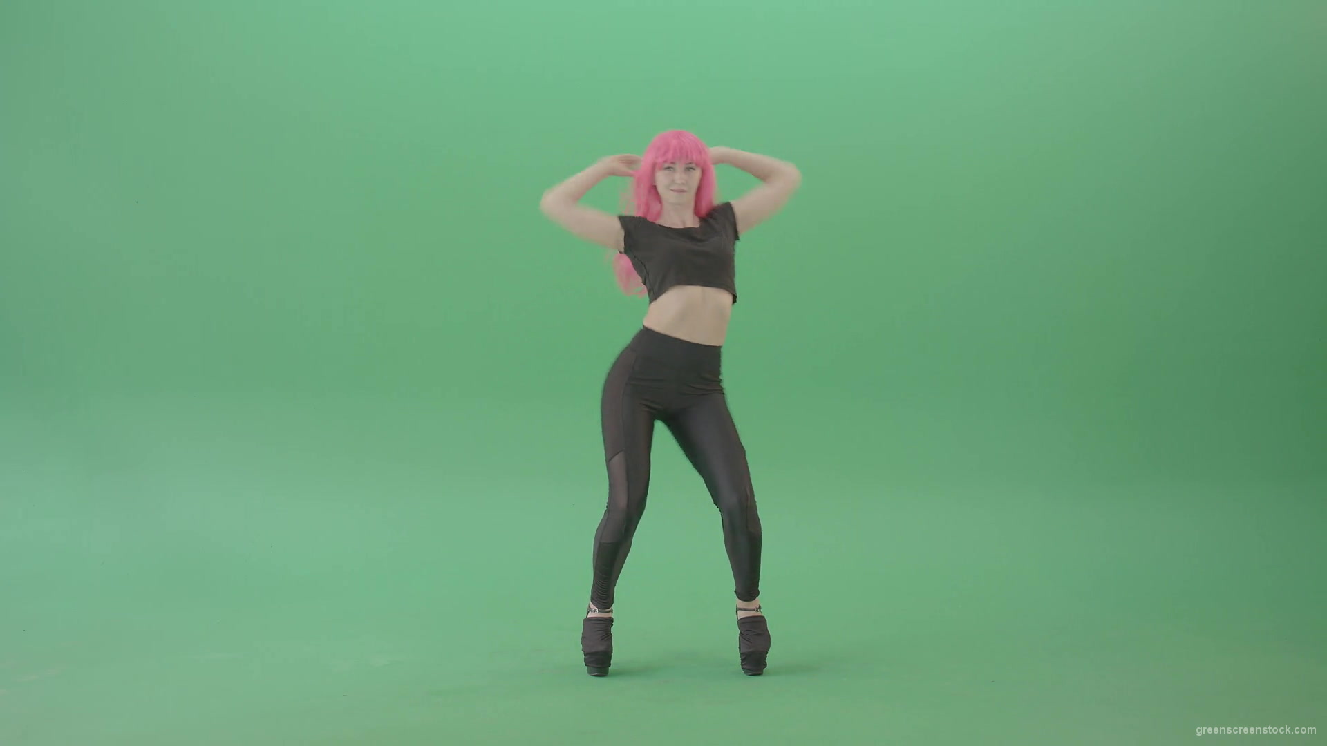 Pink-hair-EMO-sexy-girl-on-green-screen-posing-and-dancing-4K-Video-Footage-1920_005 Green Screen Stock