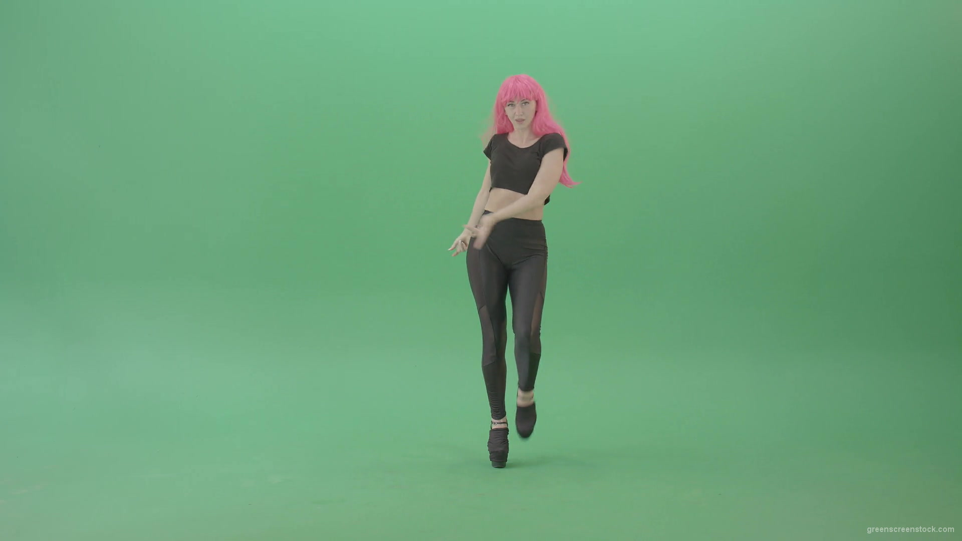 Pink-hair-EMO-sexy-girl-on-green-screen-posing-and-dancing-4K-Video-Footage-1920_006 Green Screen Stock