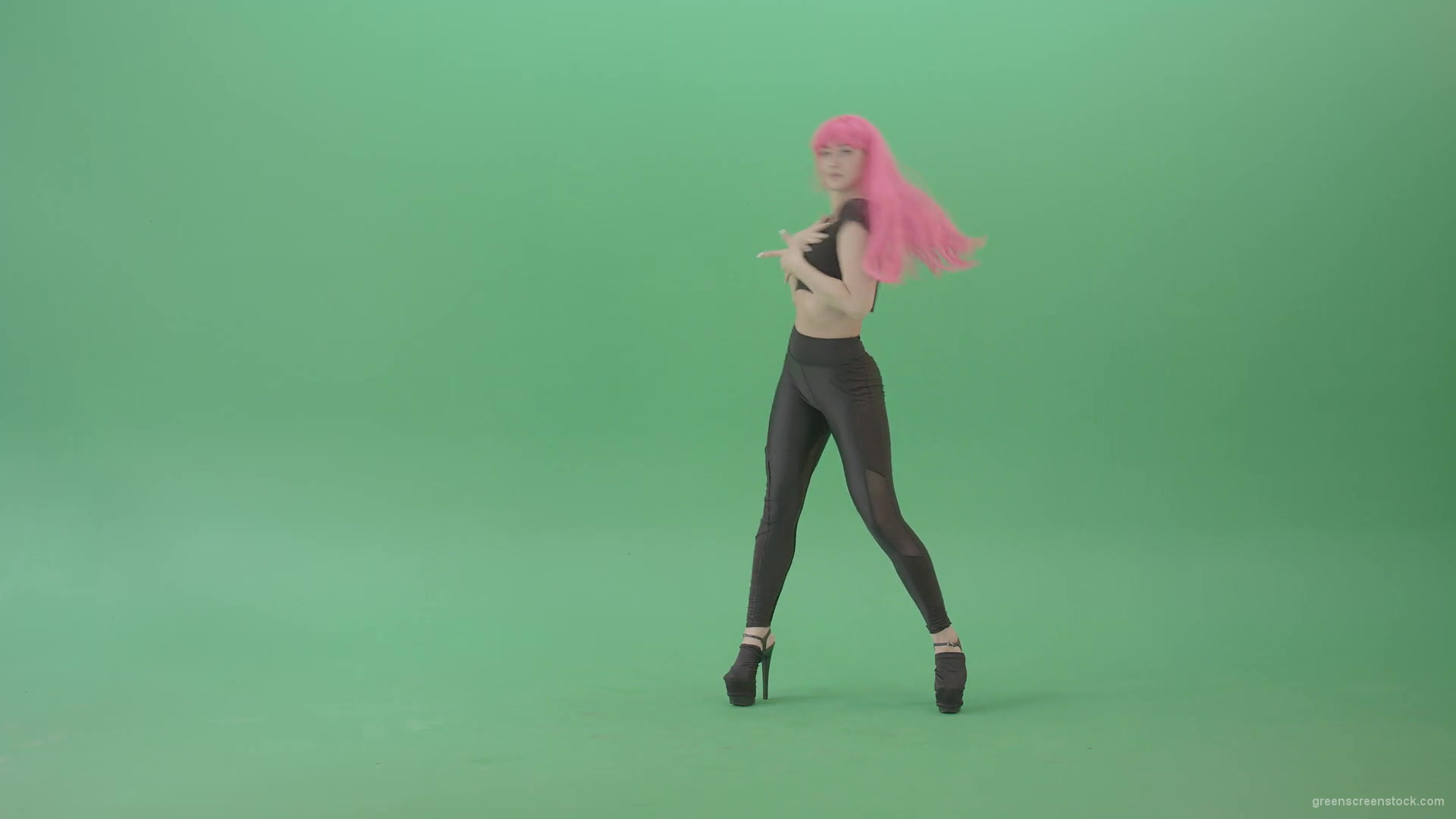 Pink-hair-EMO-sexy-girl-on-green-screen-posing-and-dancing-4K-Video-Footage-1920_007 Green Screen Stock