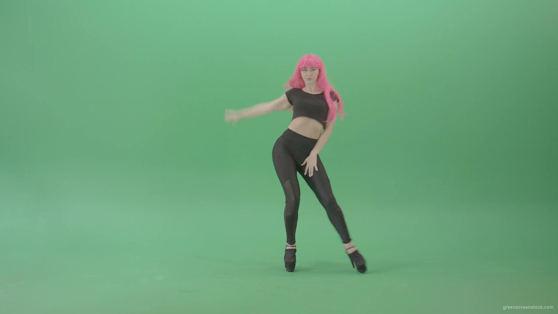 Pink-hair-EMO-sexy-girl-on-green-screen-posing-and-dancing-4K-Video-Footage-1920_008 Green Screen Stock