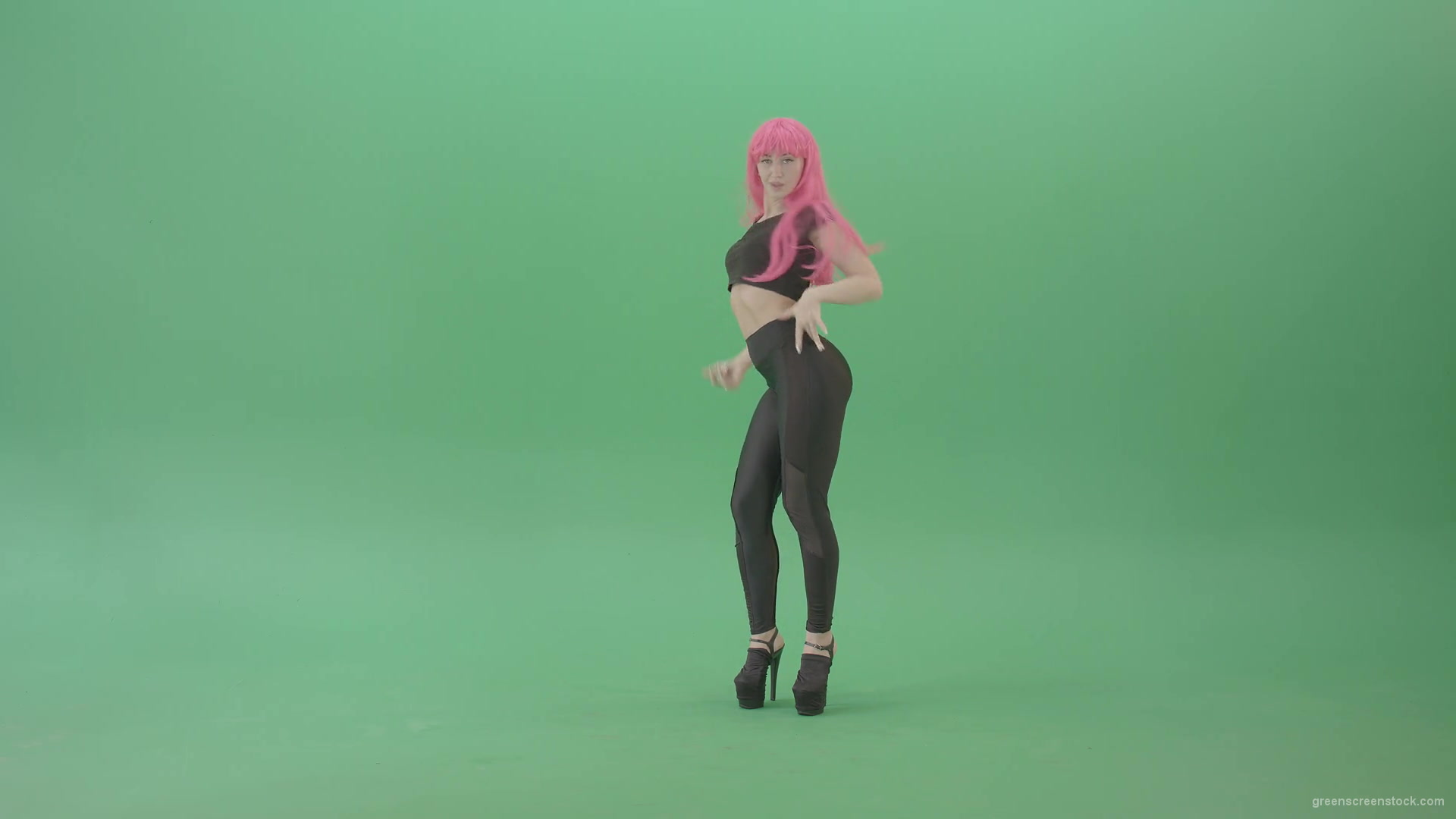Pink-hair-EMO-sexy-girl-on-green-screen-posing-and-dancing-4K-Video-Footage-1920_009 Green Screen Stock